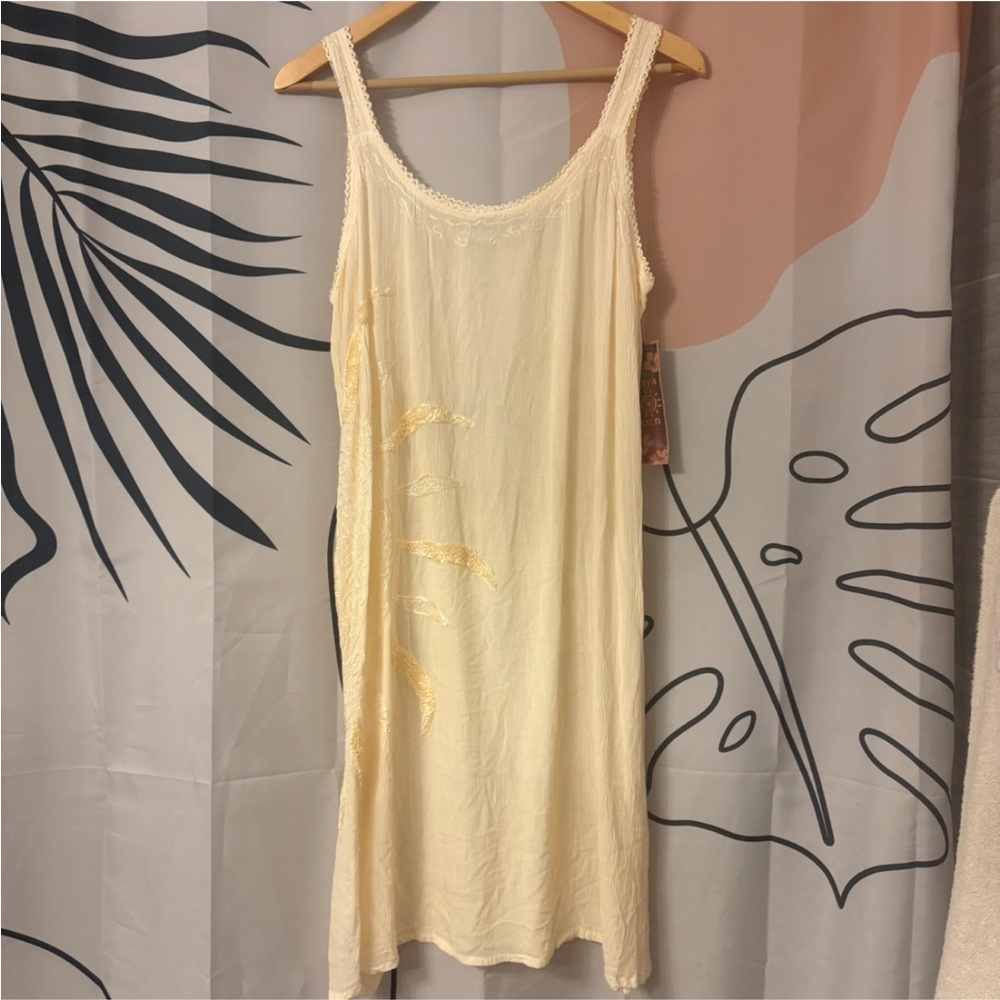 NWT raya sun cream / yellow embroidered flowy boho beach dress